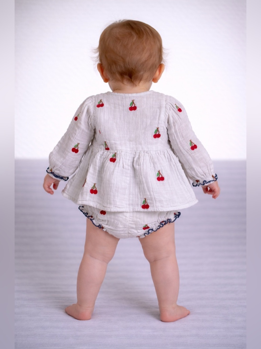 Pink Chicken Baby Ava Bella 2 Piece Set Cherry Print Top Bloomer | Size 6-12M - Picture 3 of 16